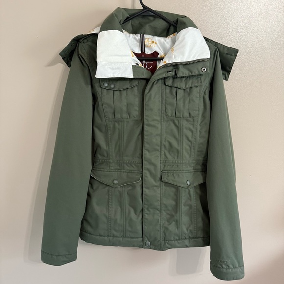 Burton White Collection DryRide Ski/Snowboard Jacket Olive Fur Trim Hood Sz 1/XS - Picture 1 of 16